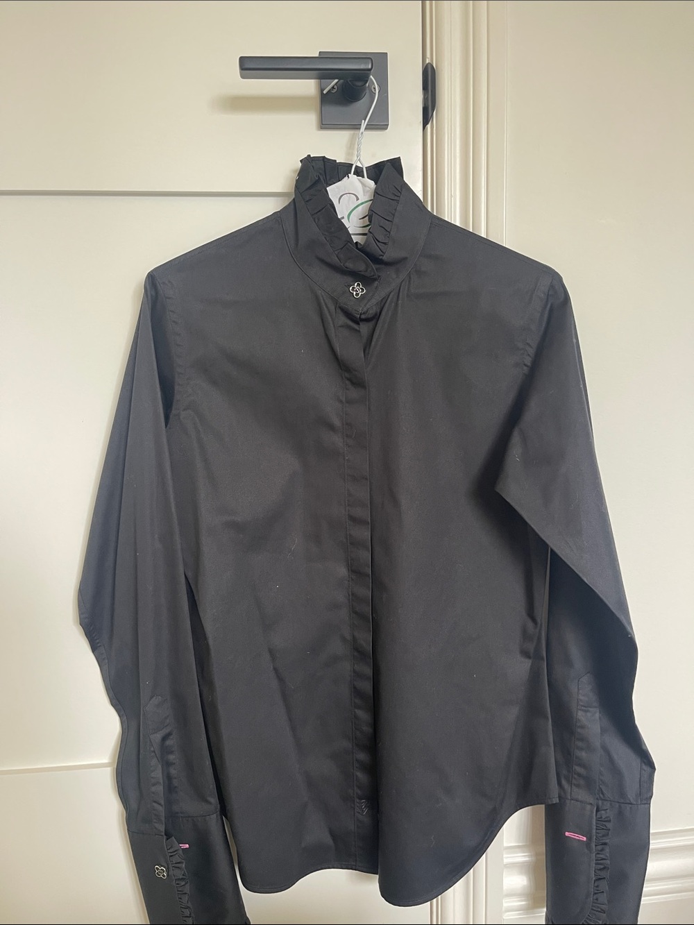 Pink Tartan Black Ruffle-Trim Dress Shirt